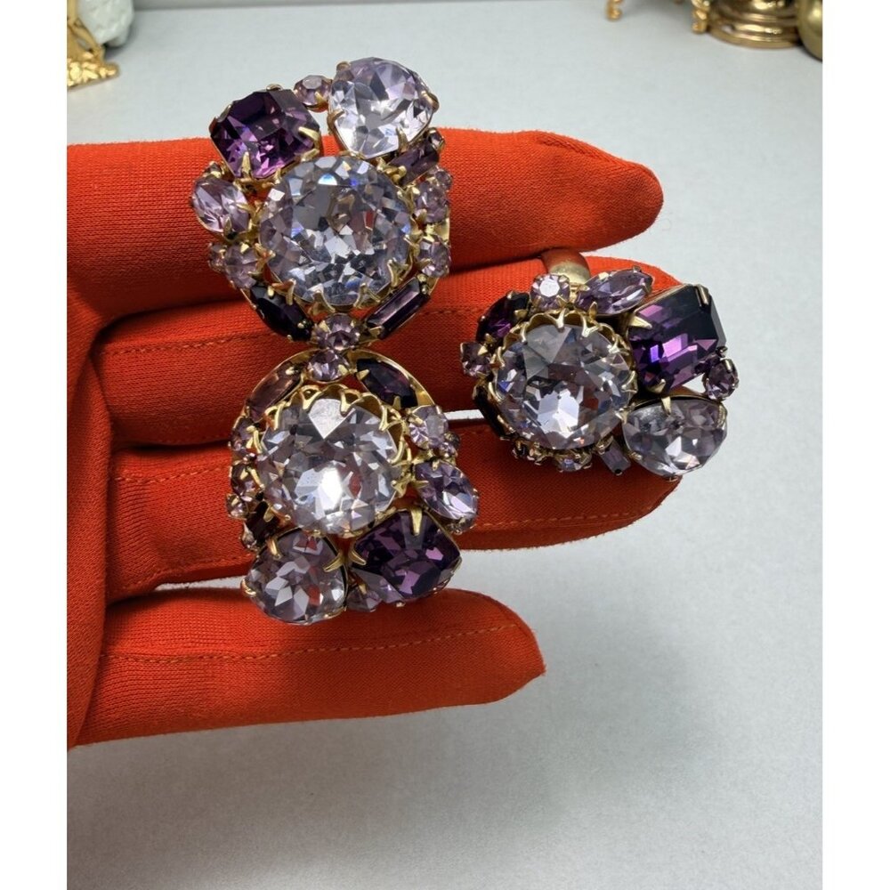 Exquisite Alice Caviness Unsigned Rhinestone Bracelet Ring Set Aurora Borealis